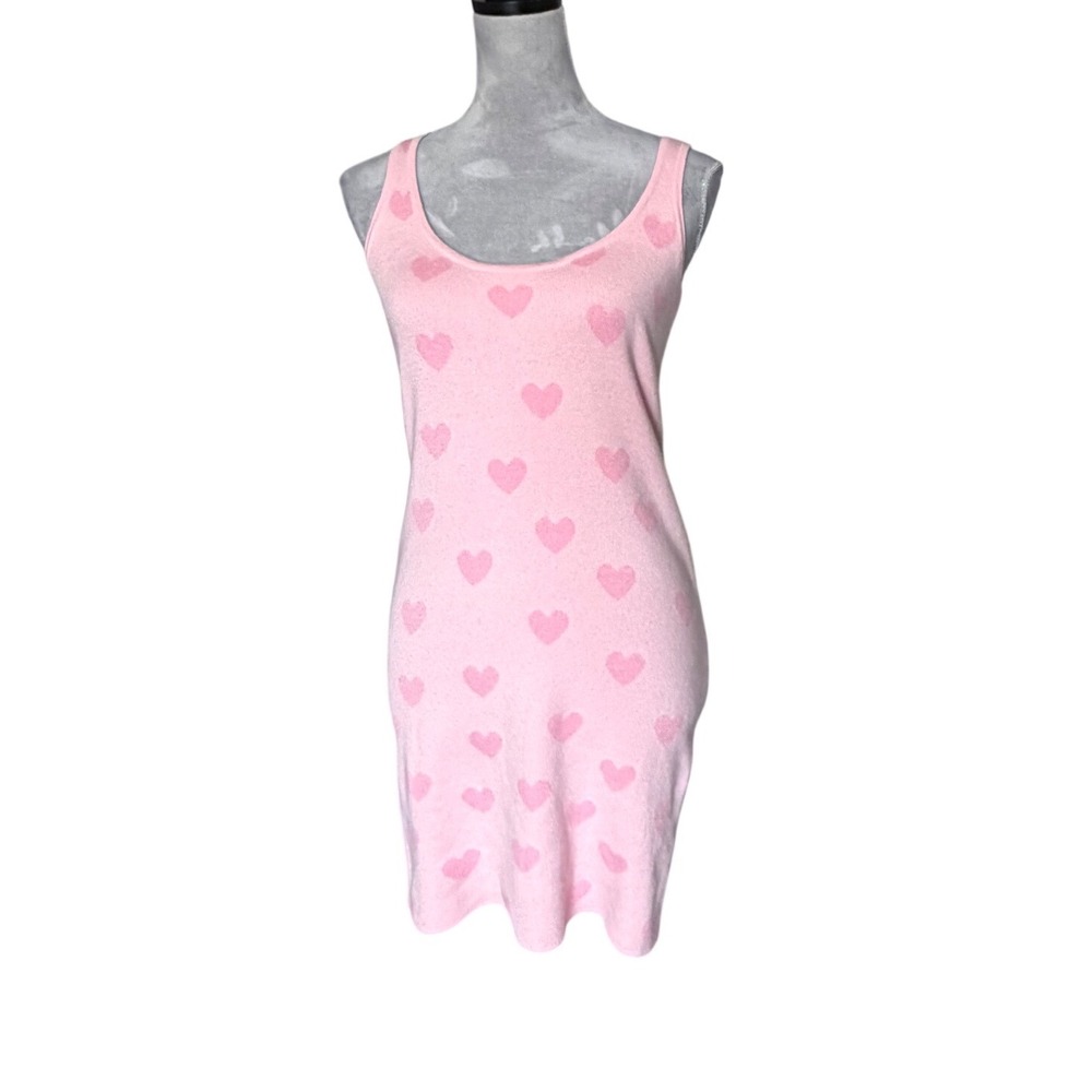 Just Polly Forever 21 Pink Heart Knit Mini Dress Sleeveless Scoop Neck  SZ M New